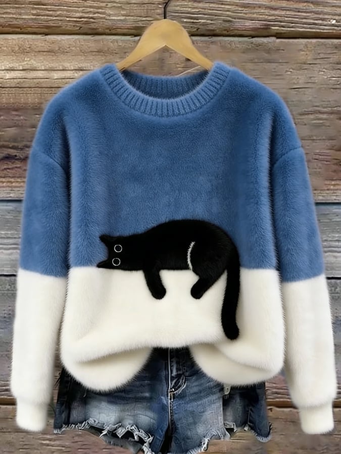 Maglione oversize con gatto - Blu