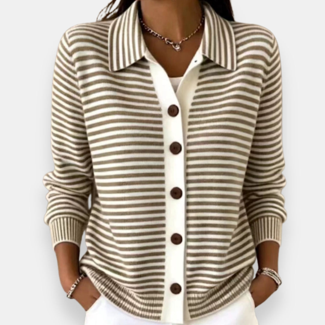 Rosalind™ | Striped Collared Button-Up Cardigan