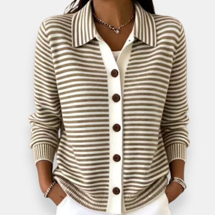 Rosalind™ | Striped Collared Button-Up Cardigan