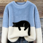Maglione oversize con gatto - Azzurro