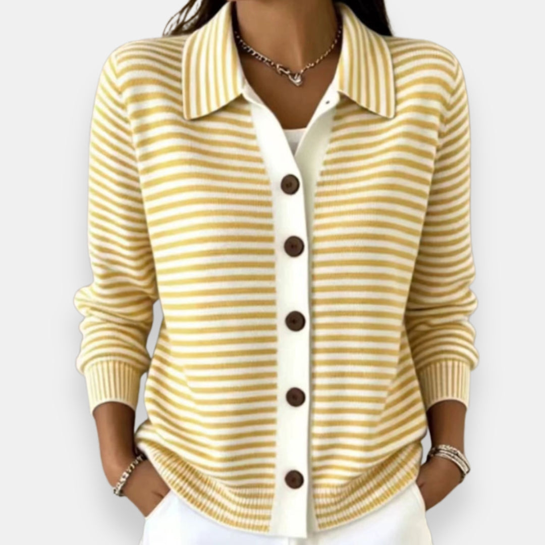 Rosalind™ | Striped Collared Button-Up Cardigan