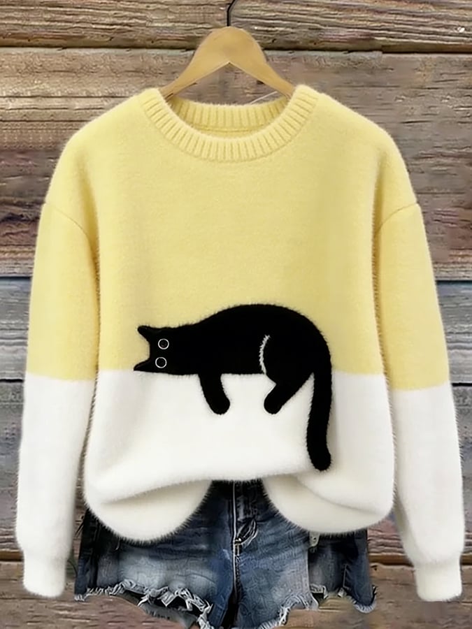Maglione oversize con gatto - Giallo