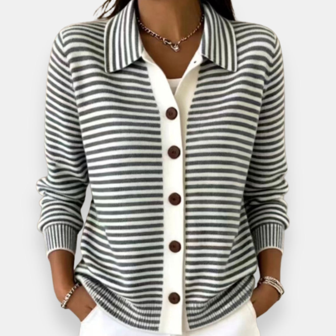 Rosalind™ | Striped Collared Button-Up Cardigan