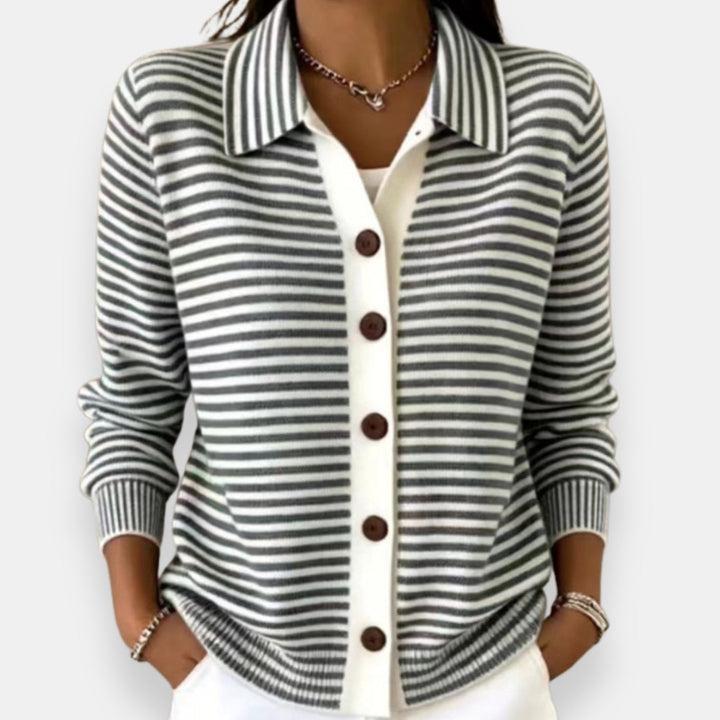 Rosalind™ | Striped Collared Button-Up Cardigan
