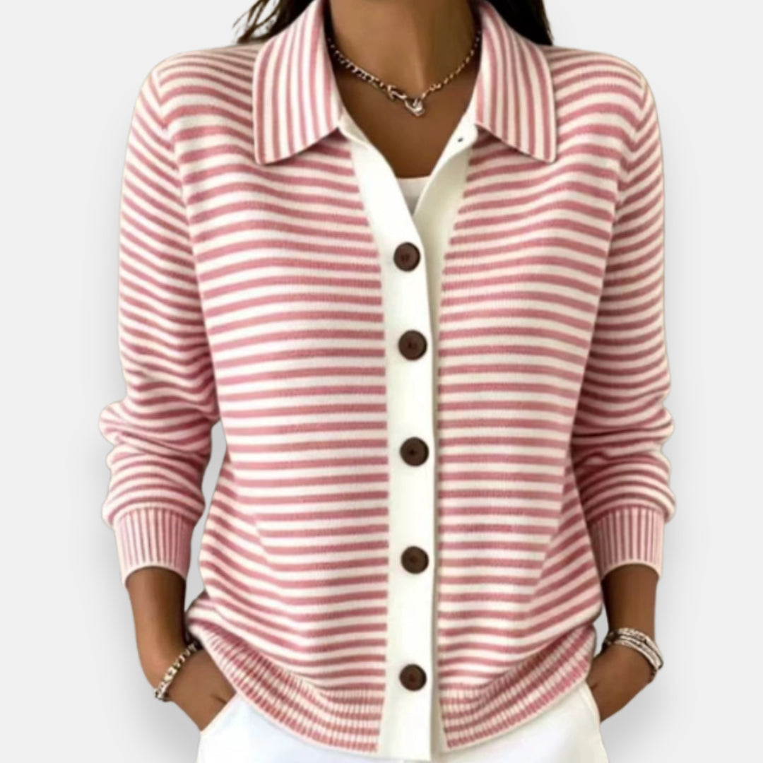 Rosalind™ | Striped Collared Button-Up Cardigan
