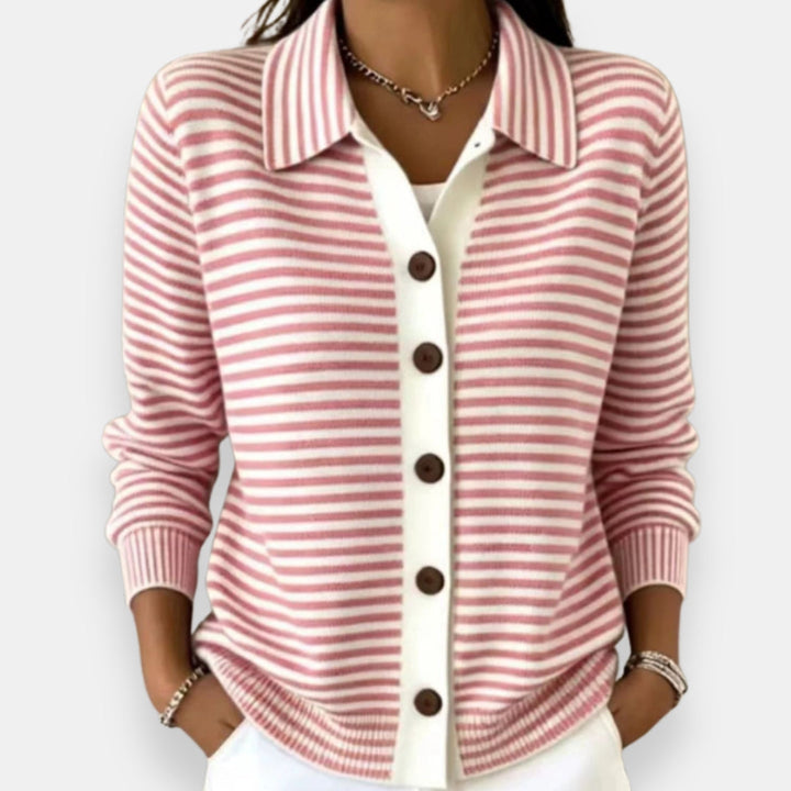 Rosalind™ | Striped Collared Button-Up Cardigan