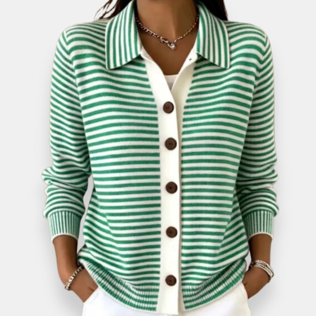 Rosalind™ | Striped Collared Button-Up Cardigan