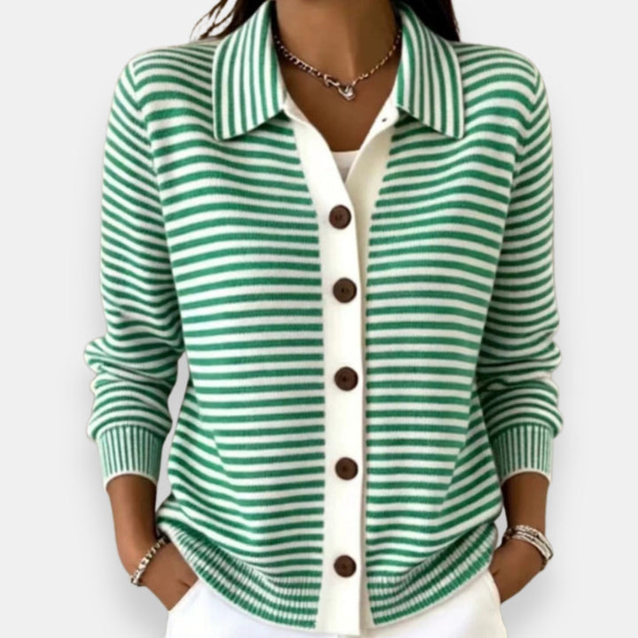 Rosalind™ | Striped Collared Button-Up Cardigan