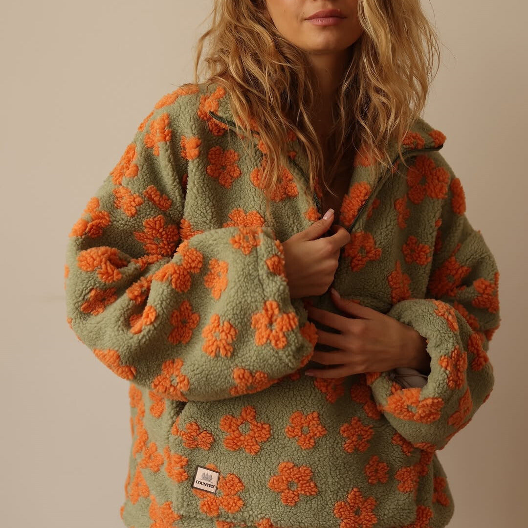 Marigold™ | The Boho Floral Sherpa Pullover