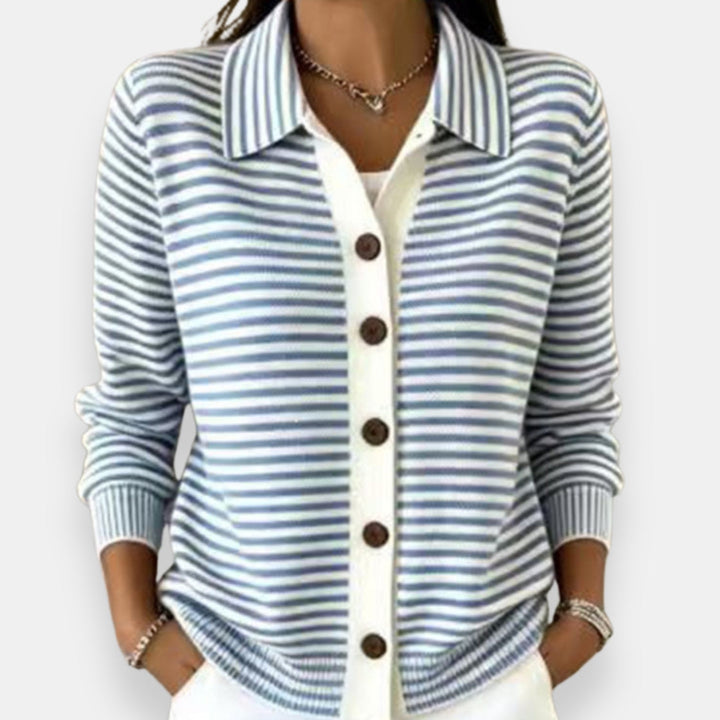 Rosalind™ | Striped Collared Button-Up Cardigan