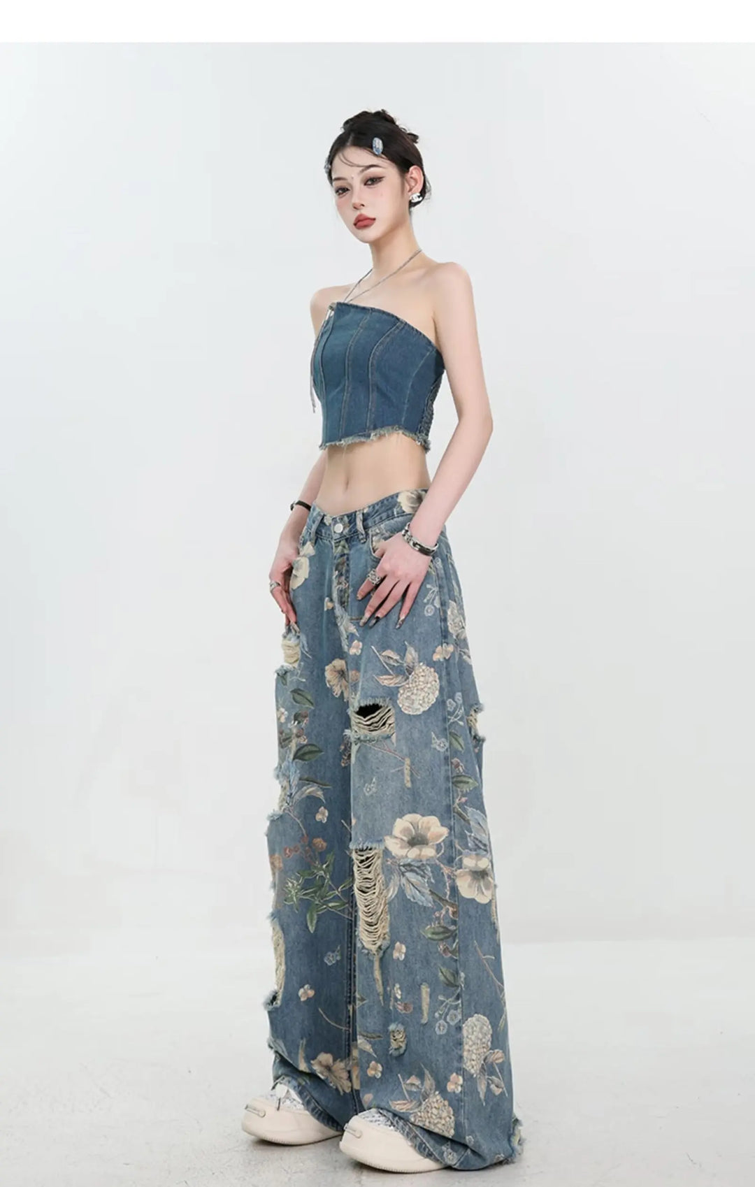 Marigold™ | The Floral Ripped Wide-Leg Jeans
