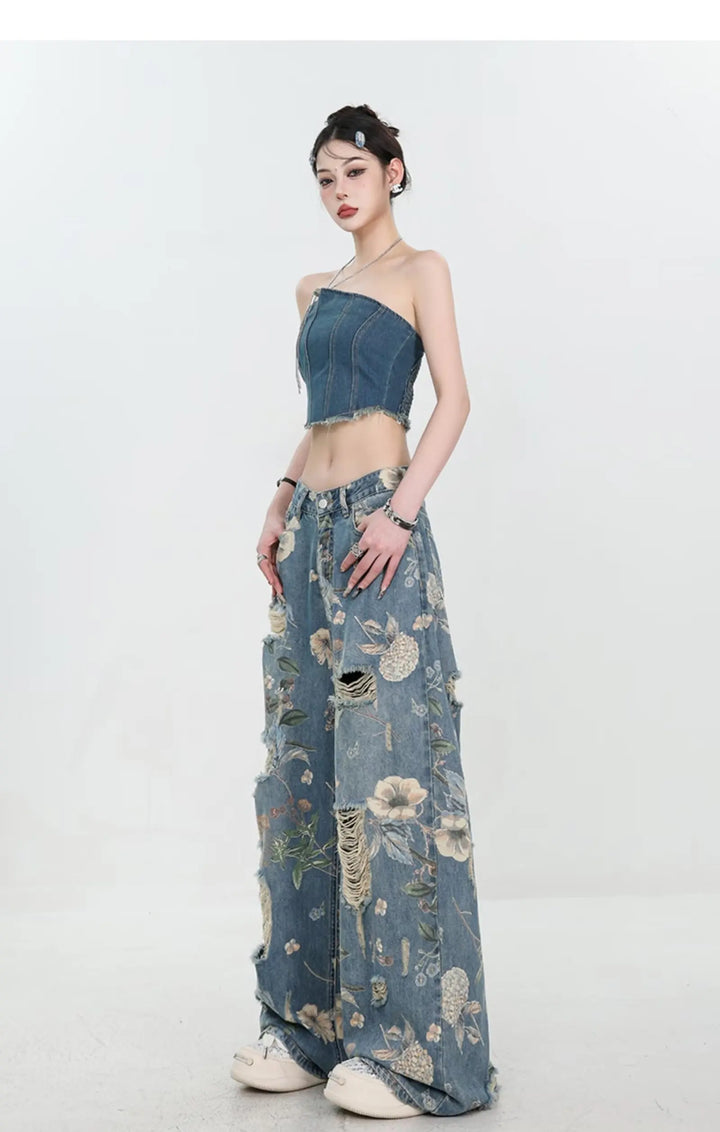 Marigold™ | The Floral Ripped Wide-Leg Jeans