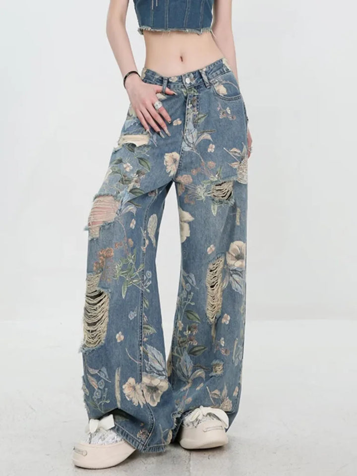 Marigold™ | The Floral Ripped Wide-Leg Jeans