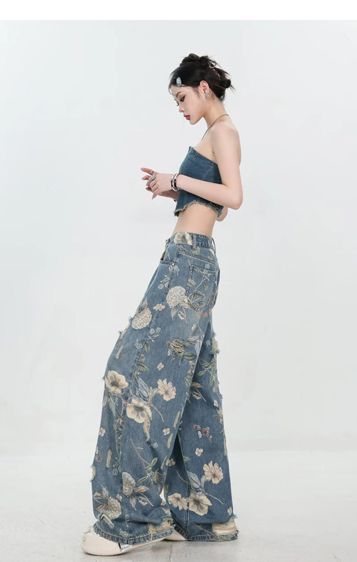 Marigold™ | The Floral Ripped Wide-Leg Jeans