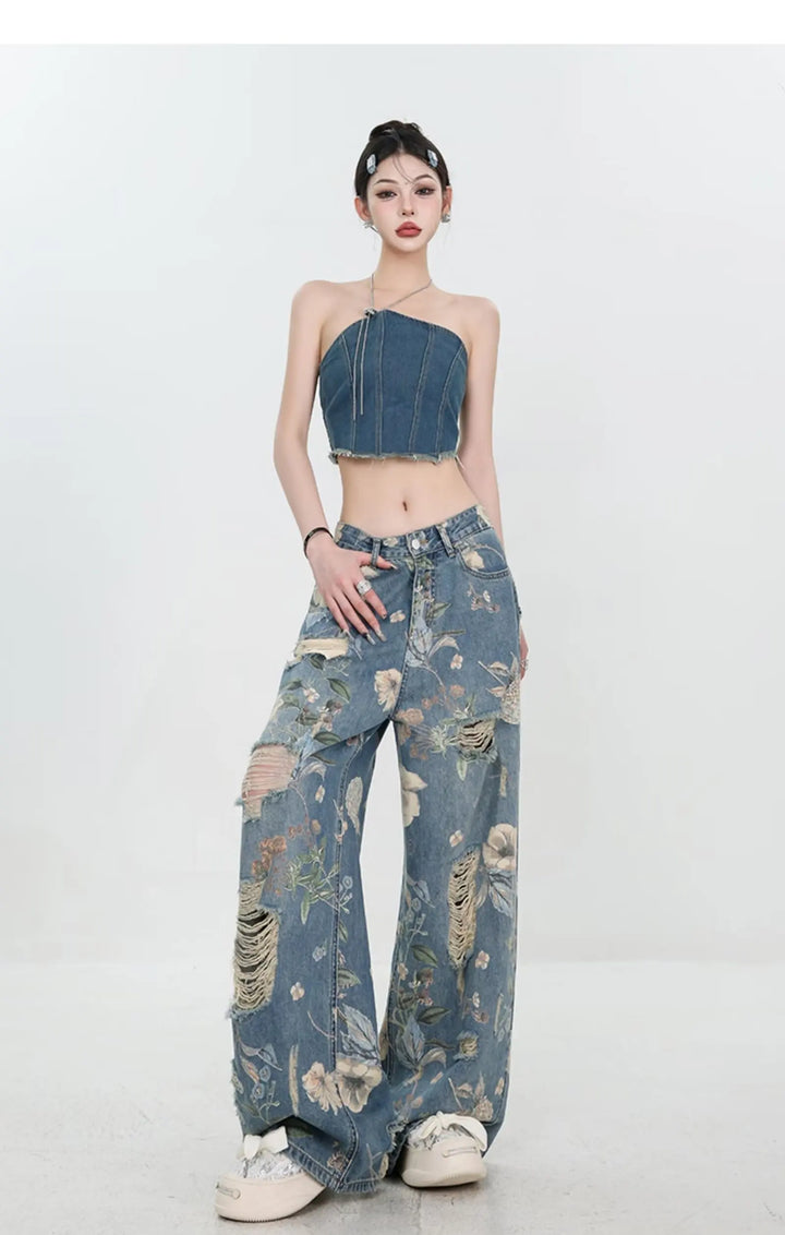 Marigold™ | The Floral Ripped Wide-Leg Jeans