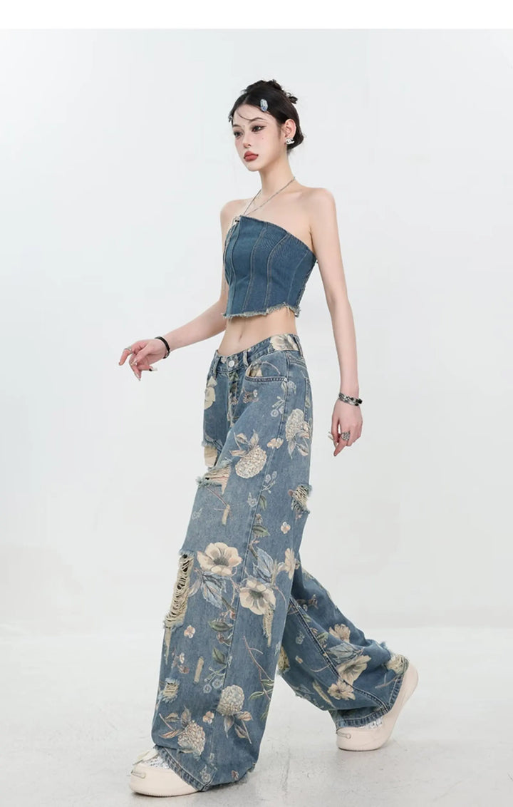 Marigold™ | The Floral Ripped Wide-Leg Jeans