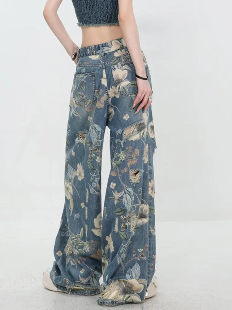 Marigold™ | The Floral Ripped Wide-Leg Jeans