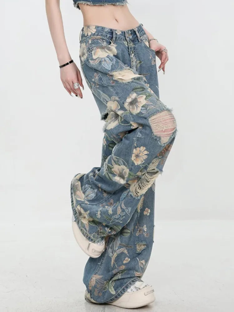 Marigold™ | The Floral Ripped Wide-Leg Jeans