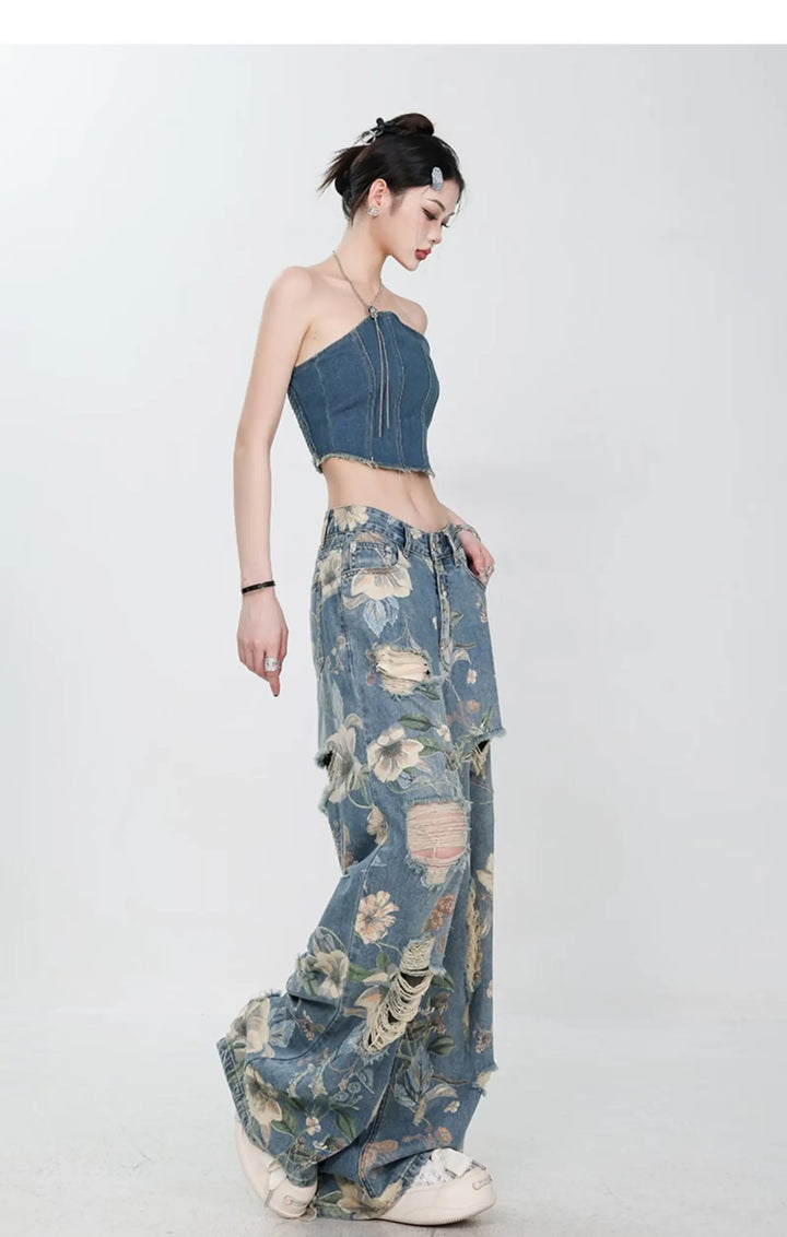 Marigold™ | The Floral Ripped Wide-Leg Jeans