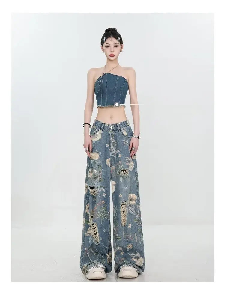 Marigold™ | The Floral Ripped Wide-Leg Jeans