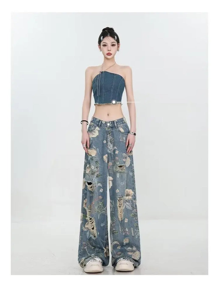 Marigold™ | The Floral Ripped Wide-Leg Jeans
