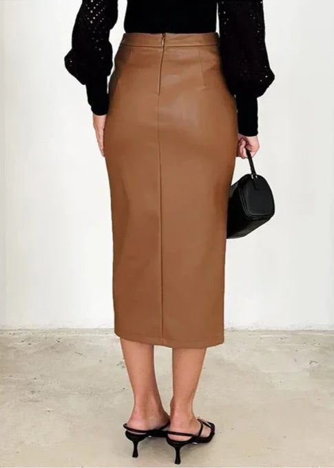 Vesper™ | The Sleek Leather Midi Skirt