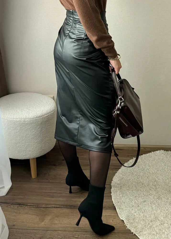 Vesper™ | The Sleek Leather Midi Skirt