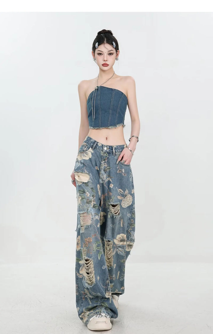Marigold™ | The Floral Ripped Wide-Leg Jeans