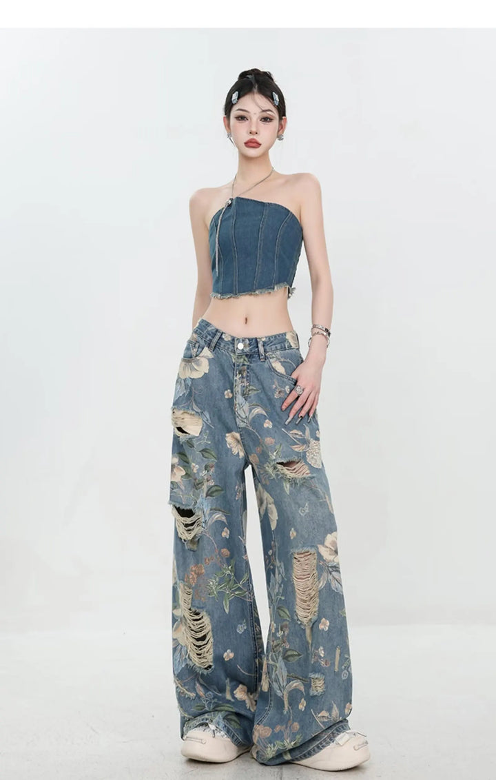 Marigold™ | The Floral Ripped Wide-Leg Jeans