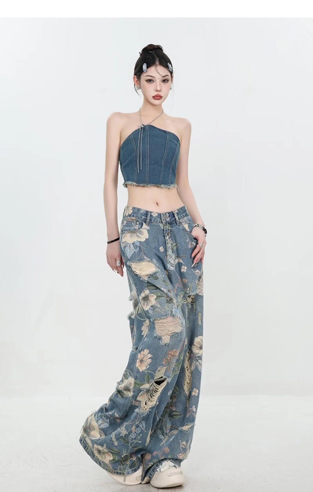 Marigold™ | The Floral Ripped Wide-Leg Jeans