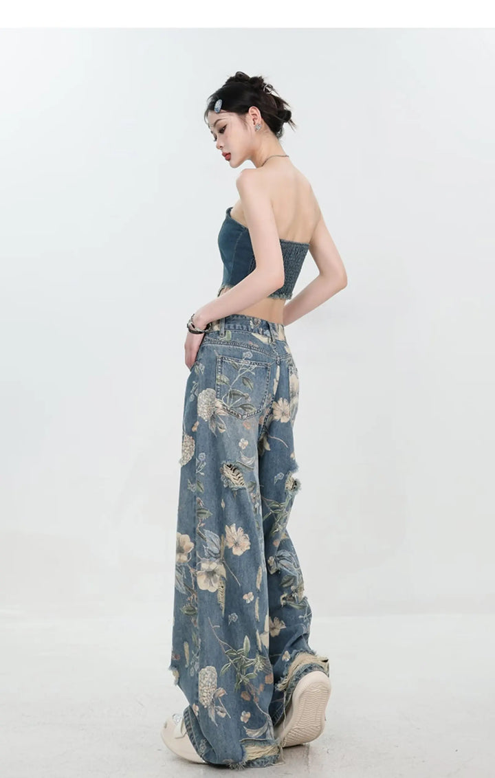 Marigold™ | The Floral Ripped Wide-Leg Jeans
