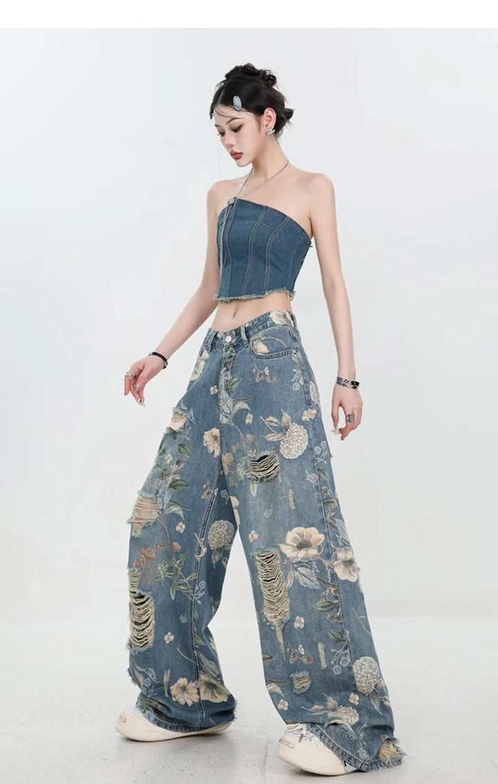 Marigold™ | The Floral Ripped Wide-Leg Jeans