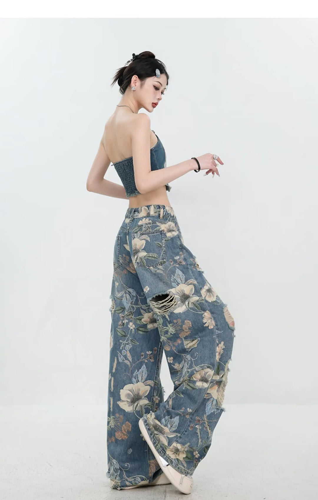 Marigold™ | The Floral Ripped Wide-Leg Jeans