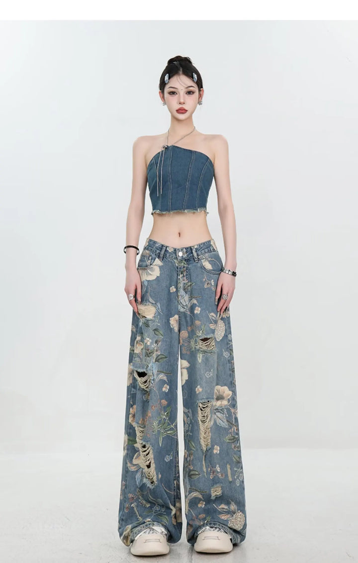 Marigold™ | The Floral Ripped Wide-Leg Jeans