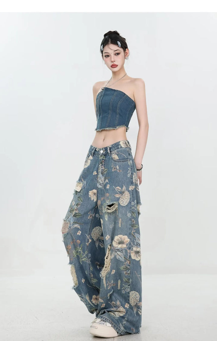 Marigold™ | The Floral Ripped Wide-Leg Jeans