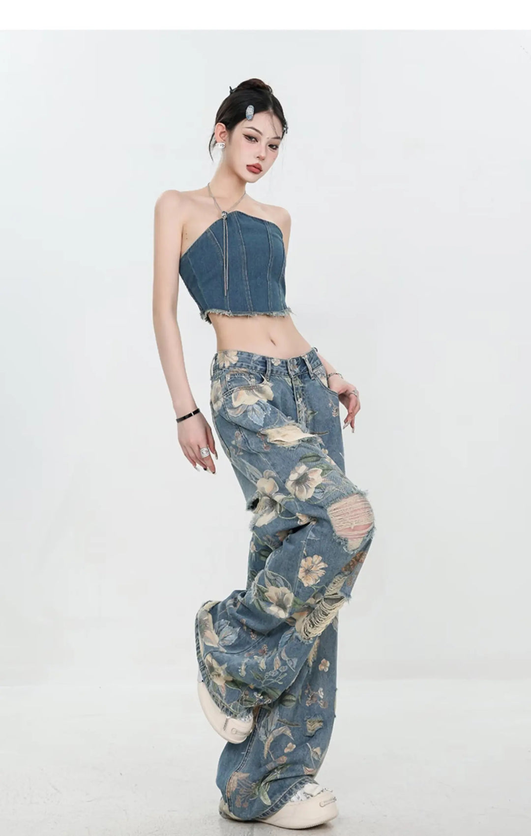 Marigold™ | The Floral Ripped Wide-Leg Jeans