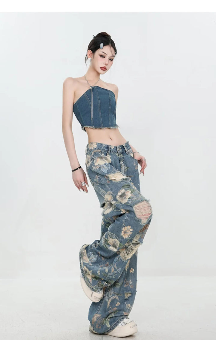 Marigold™ | The Floral Ripped Wide-Leg Jeans