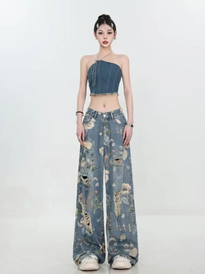Marigold™ | The Floral Ripped Wide-Leg Jeans