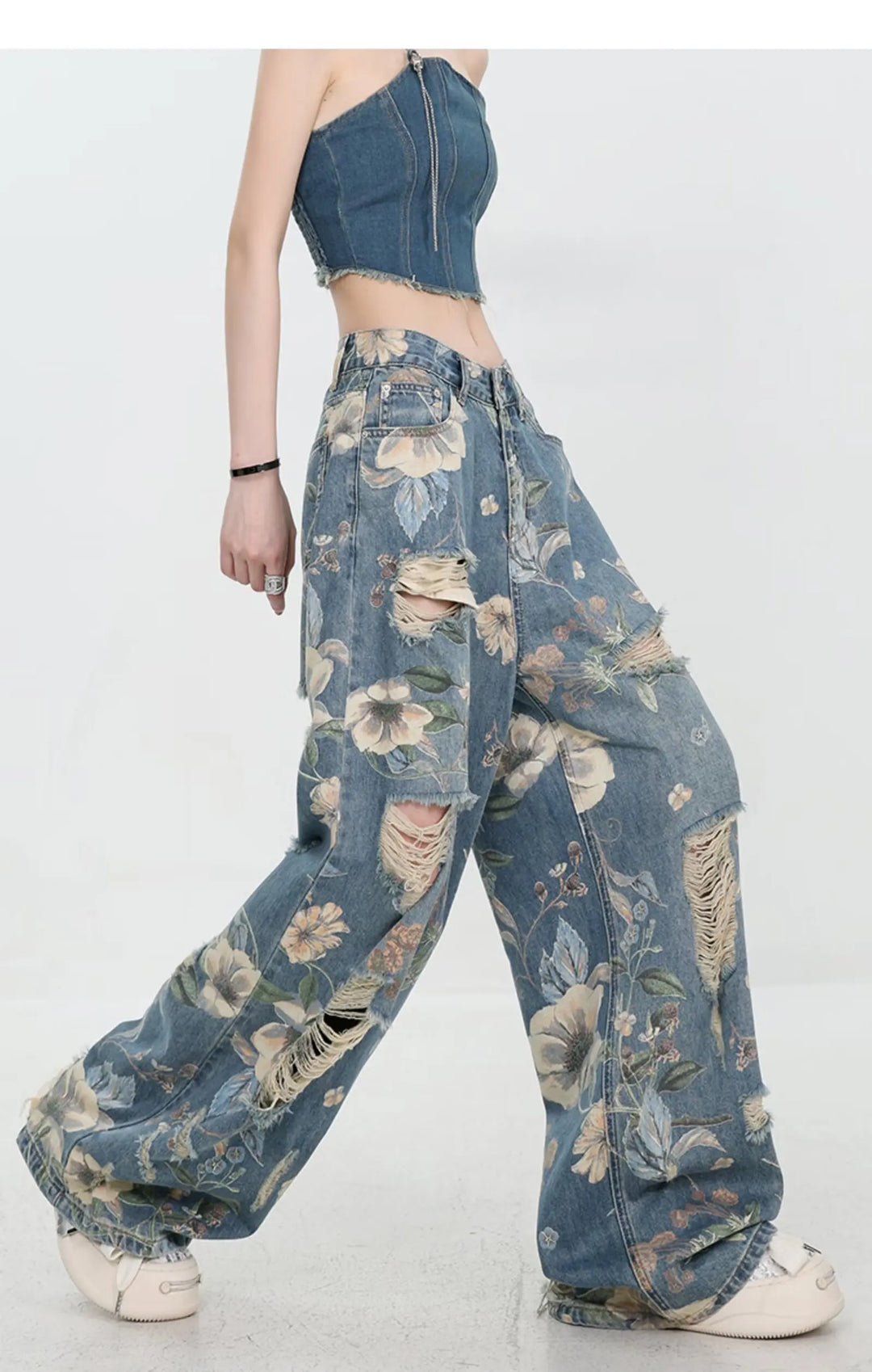 Marigold™ | The Floral Ripped Wide-Leg Jeans