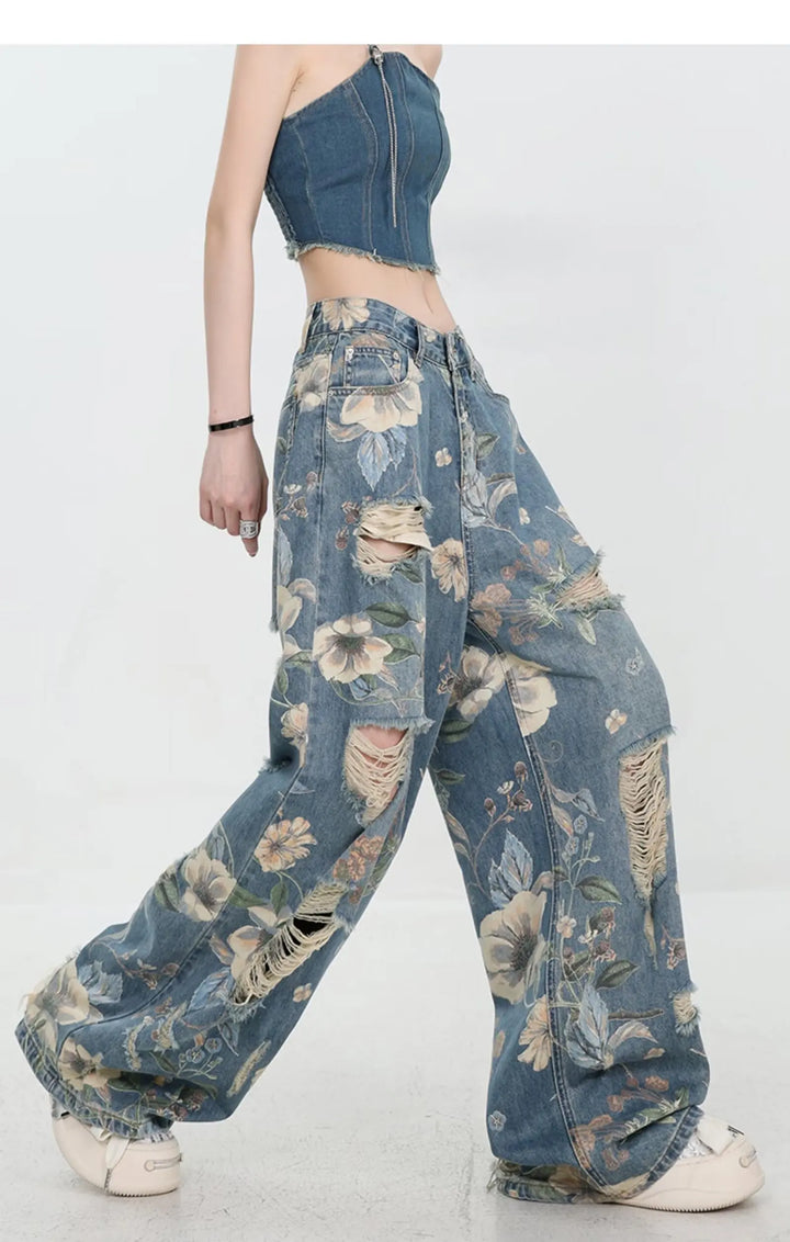 Marigold™ | The Floral Ripped Wide-Leg Jeans