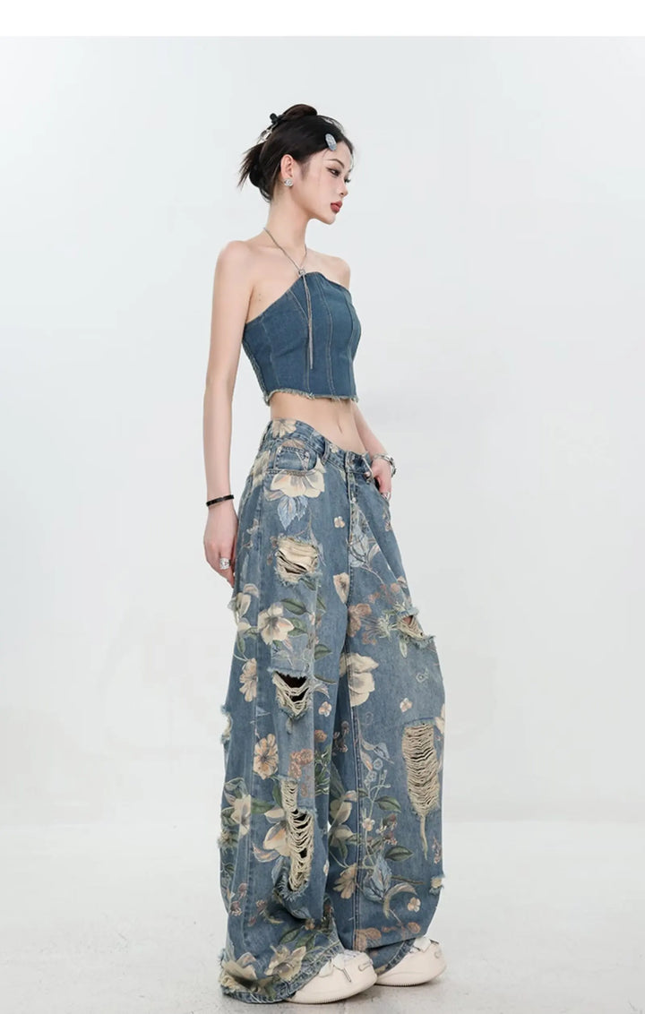 Marigold™ | The Floral Ripped Wide-Leg Jeans