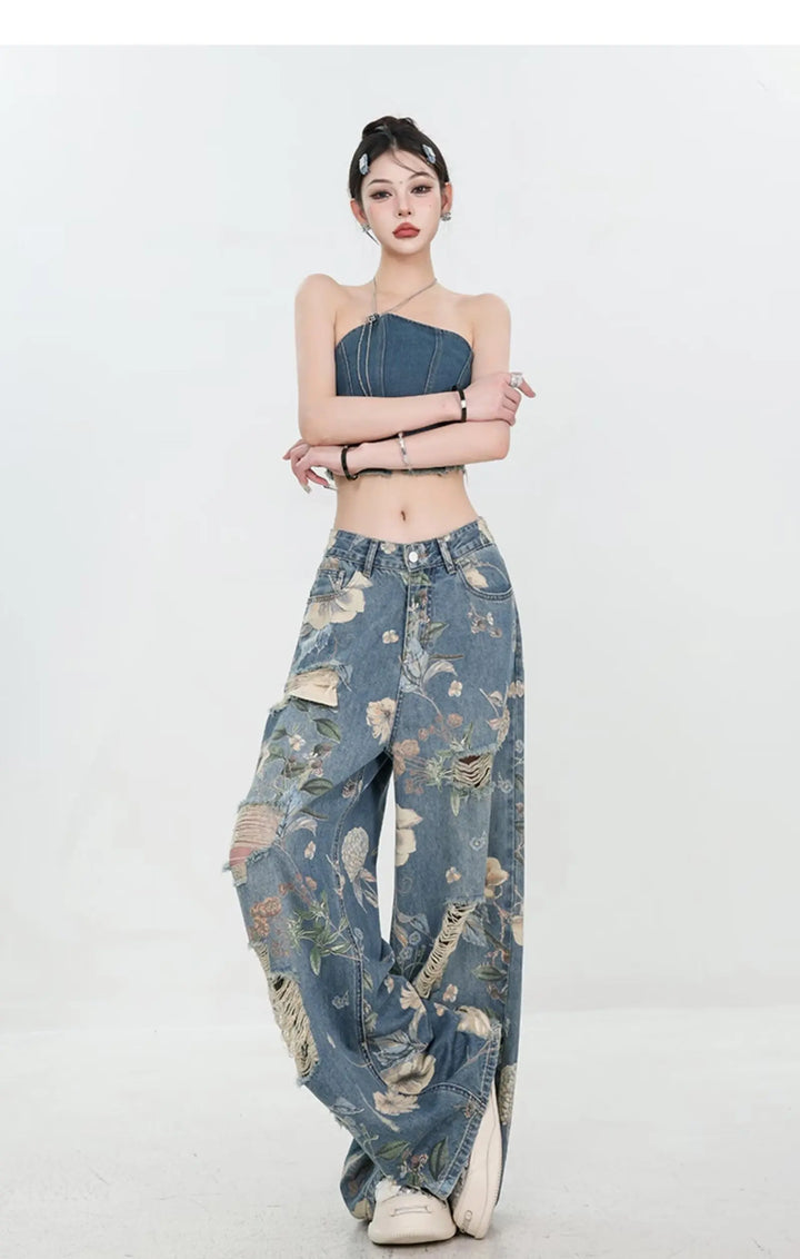 Marigold™ | The Floral Ripped Wide-Leg Jeans