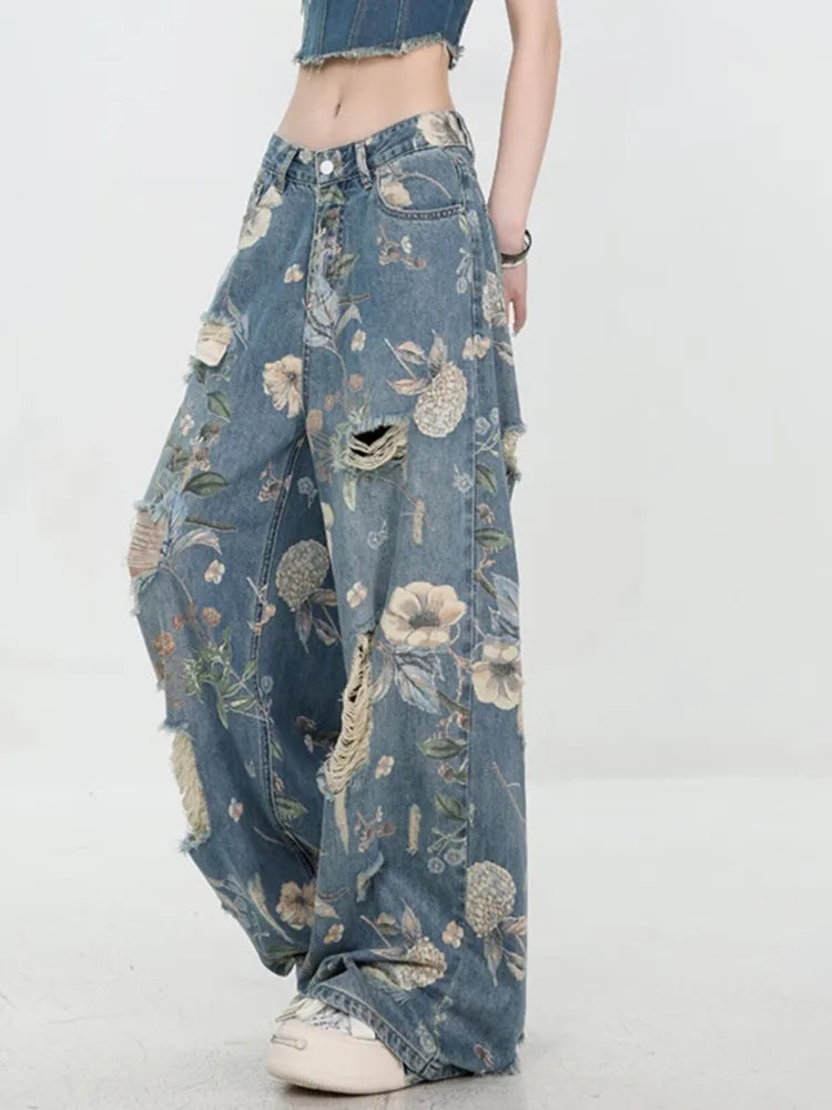 Marigold™ | The Floral Ripped Wide-Leg Jeans
