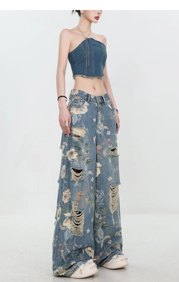Marigold™ | The Floral Ripped Wide-Leg Jeans