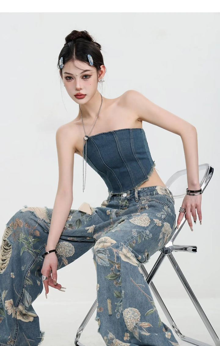 Marigold™ | The Floral Ripped Wide-Leg Jeans