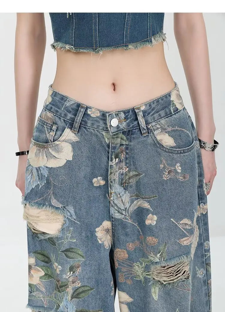 Marigold™ | The Floral Ripped Wide-Leg Jeans