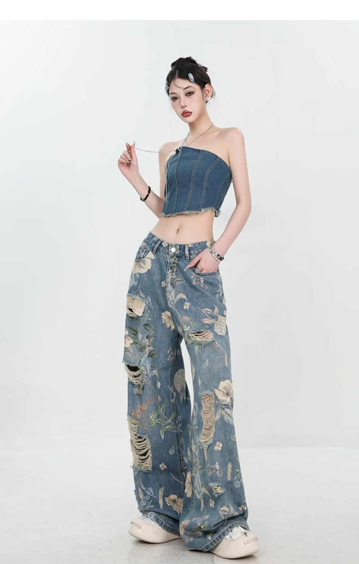 Marigold™ | The Floral Ripped Wide-Leg Jeans