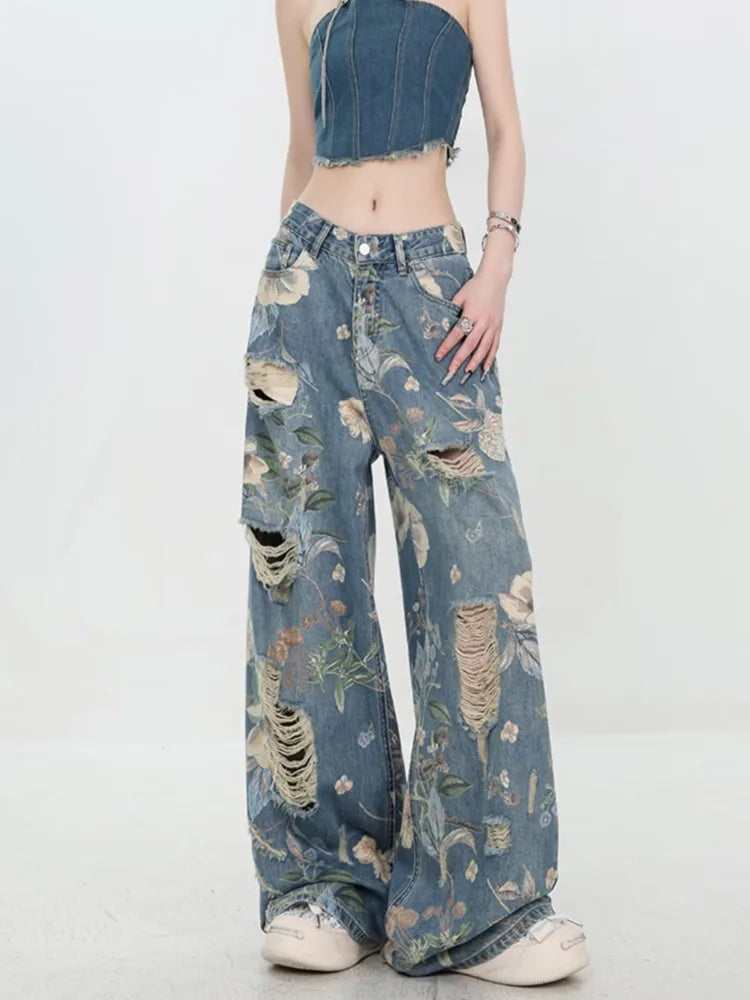 Marigold™ | The Floral Ripped Wide-Leg Jeans