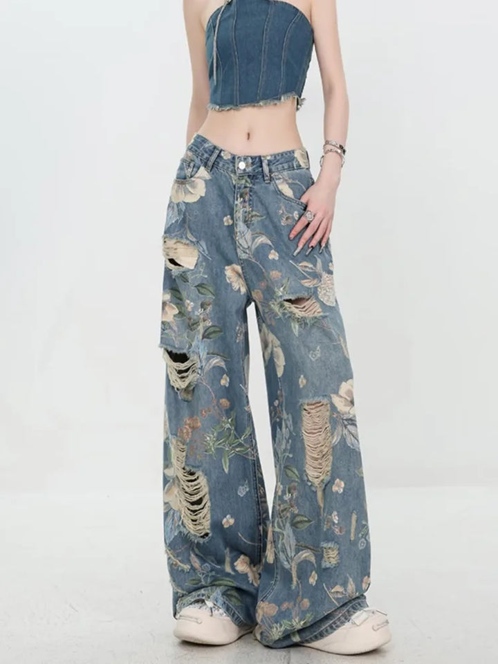 Marigold™ | The Floral Ripped Wide-Leg Jeans