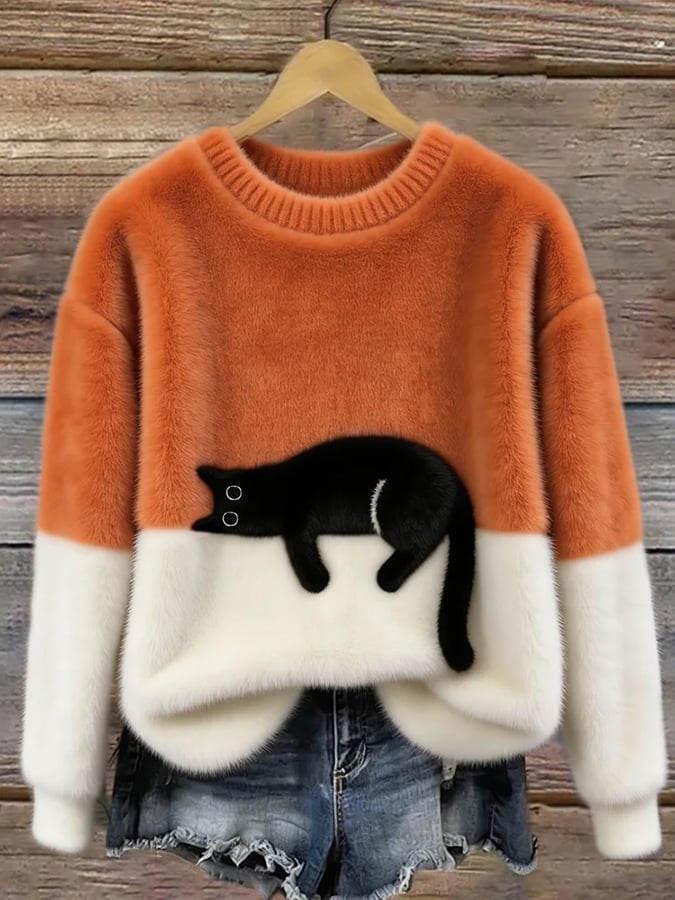 Maglione oversize con gatto - Arancione